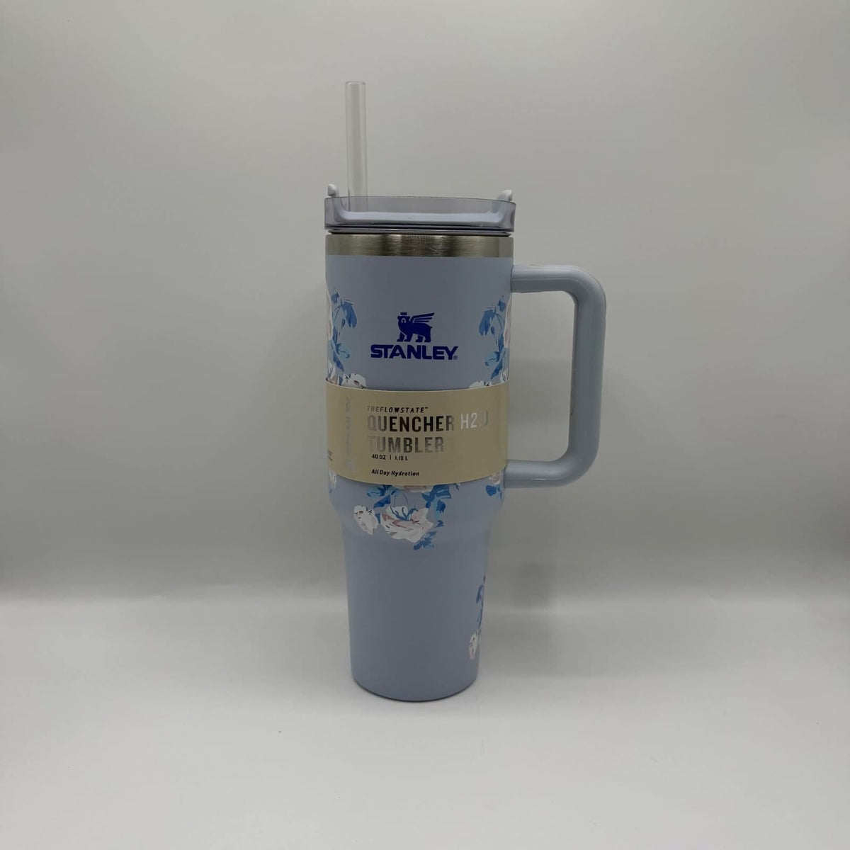 Floral Vacuum Insulated Travel Tumbler with Handle & Straw | Stainless Steel Thermal Mug